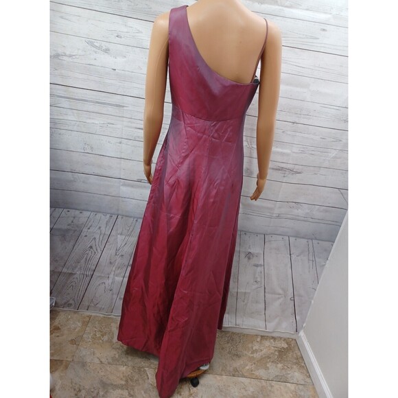 Vtg Michelangelo Prom Maxy Dress One Shoulder High Low Red Iridescent Sz 4 - Picture 3 of 12